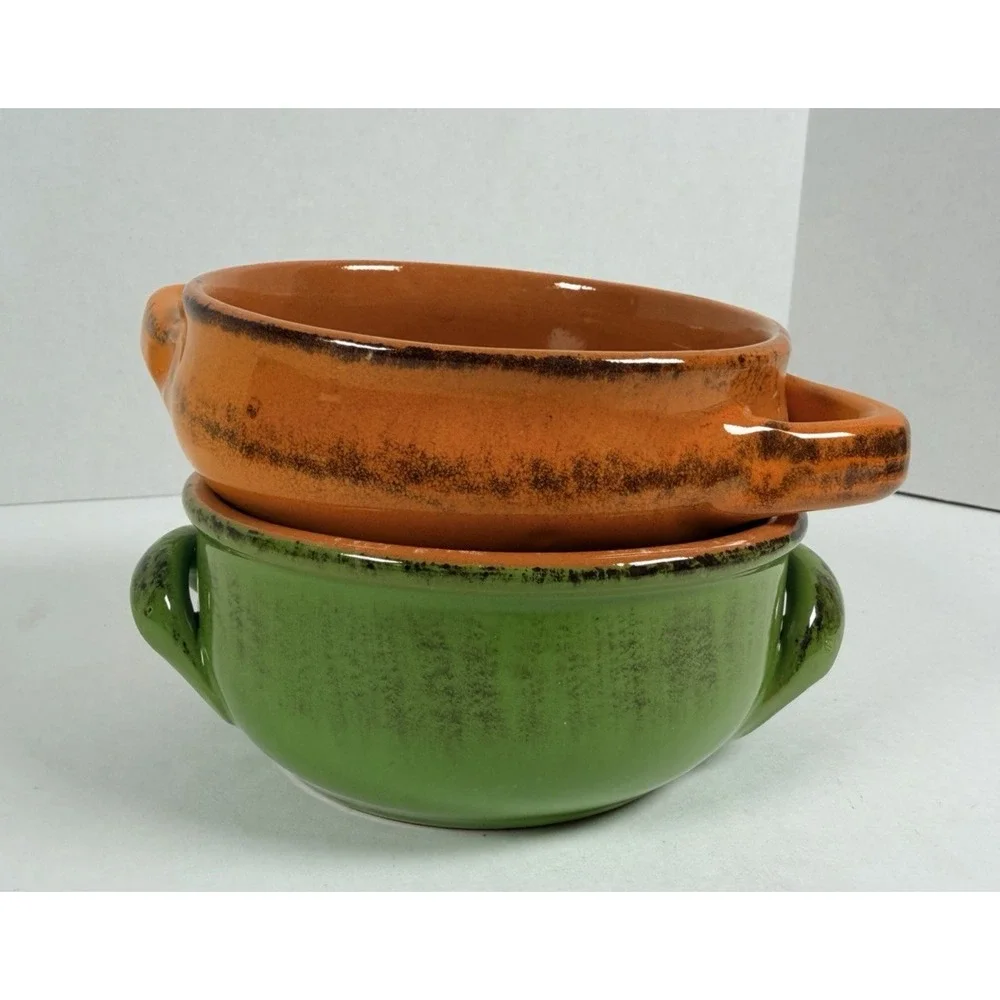 De Silva Set Of Two Italian Terracotta Glaze Bowls with Handles 5 Inches